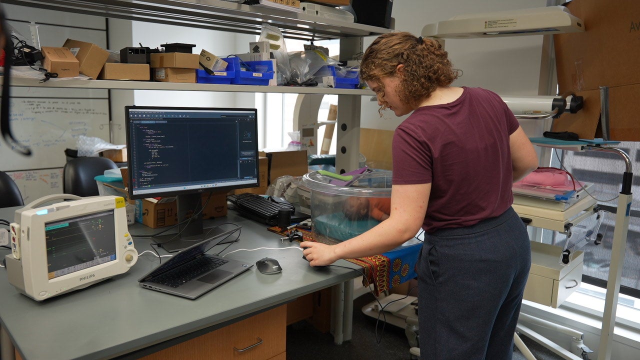 Claire working on the Respiratory Rate Monitor