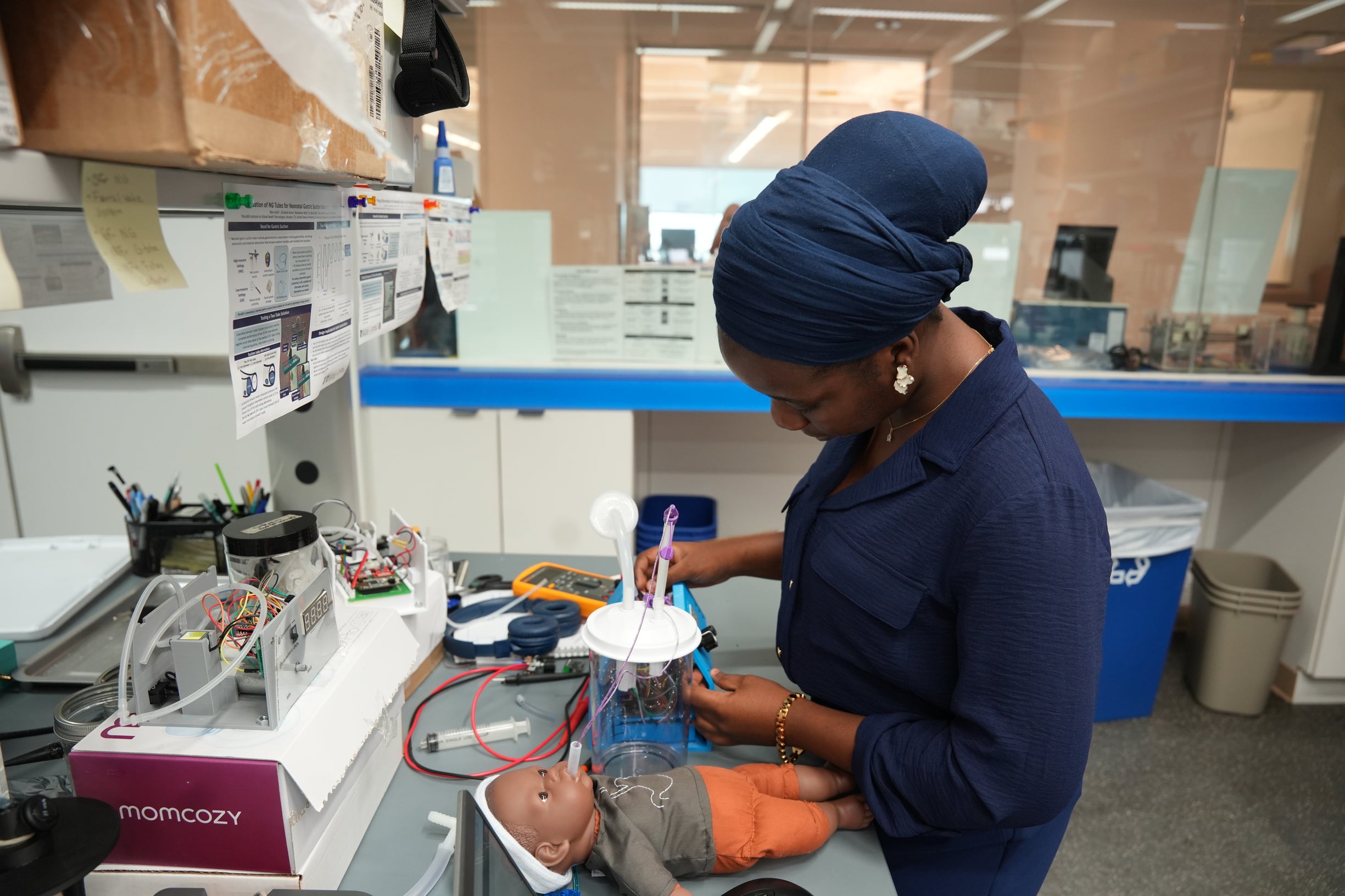 Yusirat working on the low-cost gastric suction system