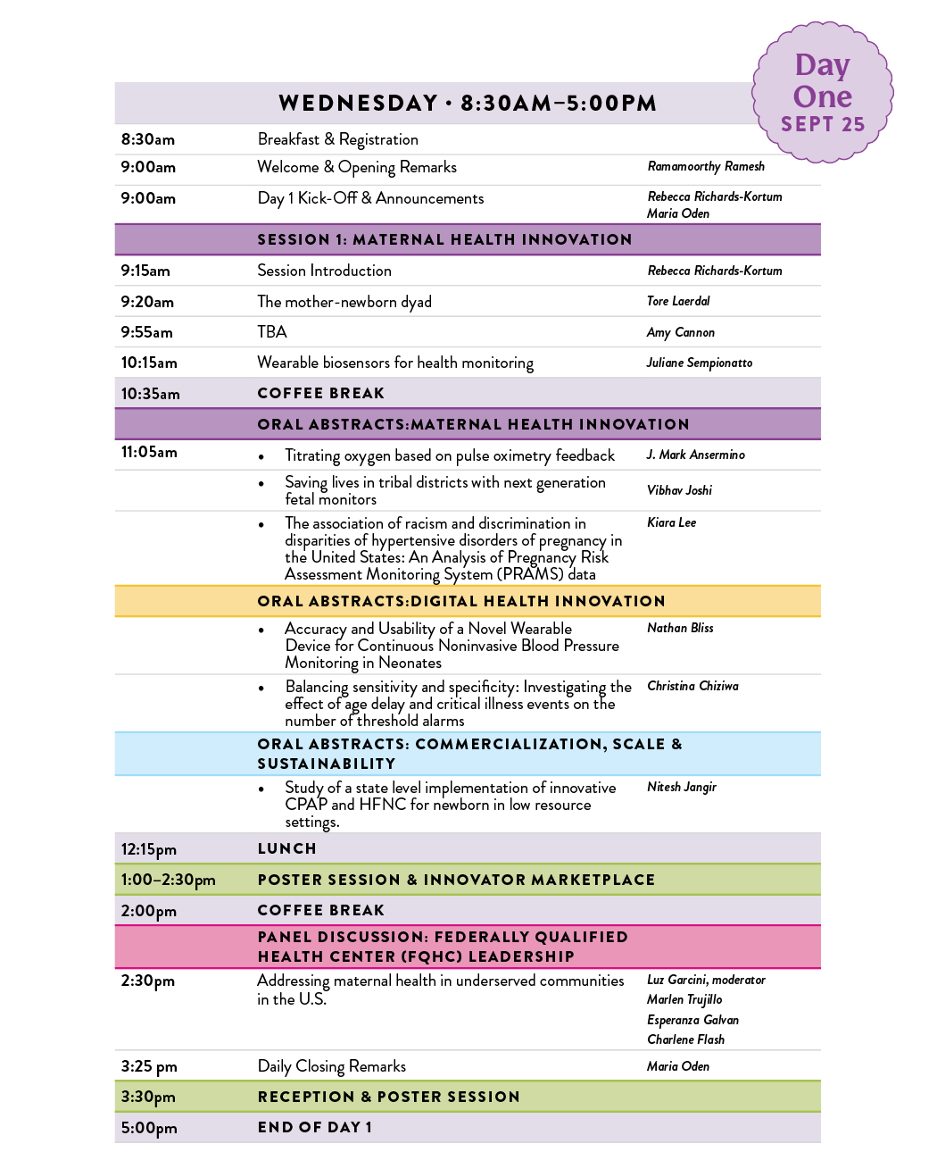 Day 1 schedule